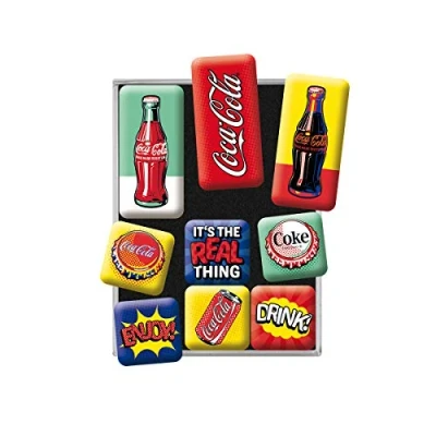 Afbeelding van Nostalgic Art Set van 9 retro koelkastmagneten, Coca Cola, pop art, cadeau idee voor cola fans, magneetset magneetborden, vintage design