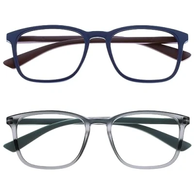 Image de OPULIZE Max Lunettes de Lecture Pack 2 Monture Classique Grande Rectangulaire Bleu Mat, Gris Unisexe pour Homme &amp; Femme Charnières à Ressort RR78 37 +1.00
