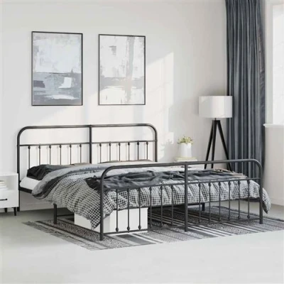 Afbeelding van Bedframe met hoofd en voeteneinde metaal zwart 193x203 cm