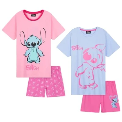 Afbeelding van Disney Pyjamaset met T shirt en shorts voor meisjes, Stitch cadeau Roze/Blauw