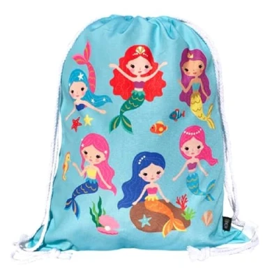 Afbeelding van HECKBO Gymtas voor kinderen, meisjes, zeemeermin, 40 x 32 cm, aan beide zijden bedrukt, machinewasbaar, geschikt sport, school, vrije tijd, kleuterschool, reizen, lichtblauw zeemeermin