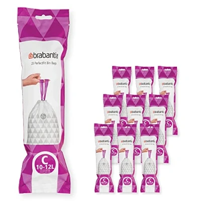 Image de Brabantia Sacs Poubelle PerfectFit Multipack (Code C 10L / 12L) Ultra Résistant, Poignées Coulissantes, 10 rouleaux (200 Sacs)