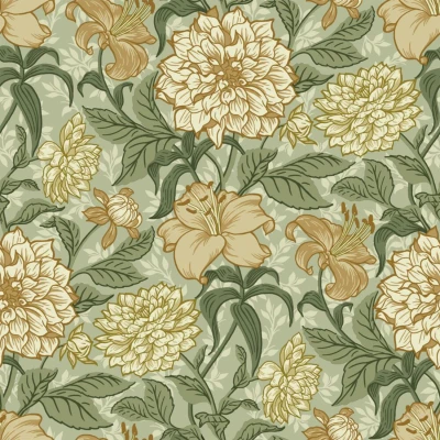 Afbeelding van ESTAhome behang vintage bloemen groen en okergeel 139379 0,53 x 10,05 m