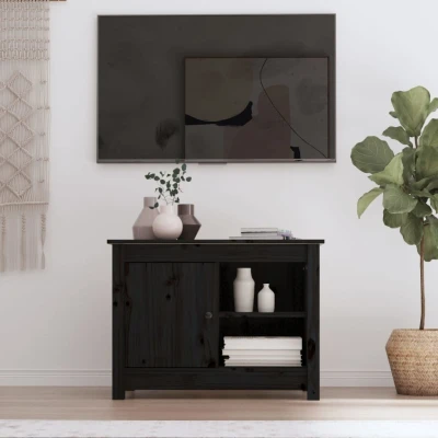 Afbeelding van Tv meubel 70x36,5x52 cm massief grenenhout zwart