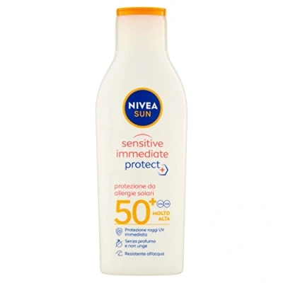 Afbeelding van NIVEA SUN Sensitive Immediate Protect Zonnebrandcrème FP50+ in 200 ml fles, zonnemelk met aloë vera en antioxidanten, zonwering tegen zonneallergie
