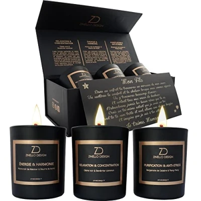 Afbeelding van Aromatherapie geurkaarsen om cadeau te geven, geschenkdoos met 3 potten voor thuis, natuurlijke sojawas, ideaal Vaderdag, Kerstmis, verjaardag.