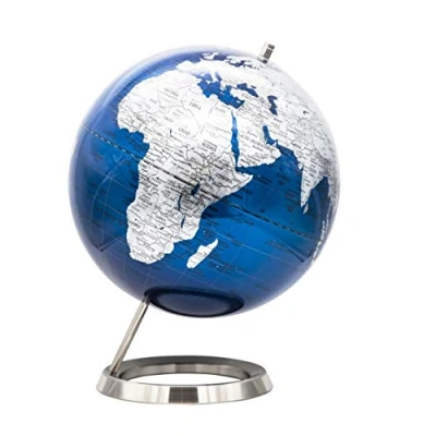 Afbeelding van EXERZ 30 cm metalen blauwe wereldbol in het Engels educationeel/geografisch/moderne bureaudecoratie met voet diameter: