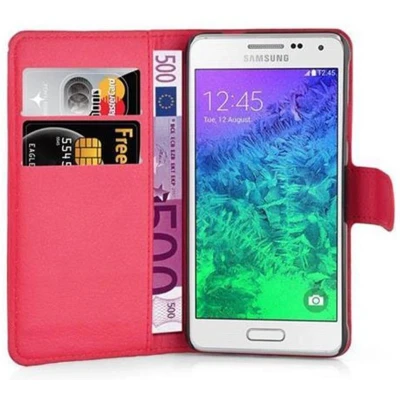 Afbeelding van Cadorabo Hoesje geschikt voor Samsung Galaxy ALPHA in KARMIJN ROOD Beschermhoes met magnetische sluiting, standfunctie en kaartvakje Book Case Cover Etui