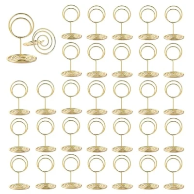 Afbeelding van MisFun 30 stuks bruiloftskaarthouders, memoclips, bruiloftsplaatskaarten, fotohouder, tafelnummer, voor bruiloft, kantoor, banket of feest (rond)
