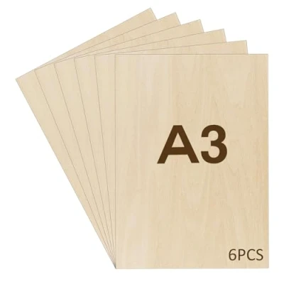 Afbeelding van WISYOK 6 stuks multiplex 2 mm, ruw hout A3, rechthoekige houten plaat, berkenhouten onafgewerkte plank, lasergesneden bladplaat voor brandschilderen, modelbouw, doe het zelf, 42 x 30 cm