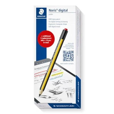 Afbeelding van STAEDTLER Noris Digital Jumbo 180J 22 EMR Stylus set met digitale gum voor schrijven, tekenen en op touchscreens + 5 andere reservepunten, 1X