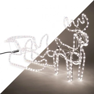 Afbeelding van 3D rendier met slee LED lichtslang 44CM hoog 324 lampjes extra warm wit licht