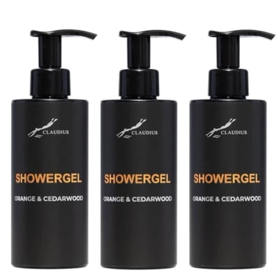 Afbeelding van Showergel Sweet Orange &amp; Cedarwood 300 ml met pomp zwarte fles set van 3 stuks Voordeelverpakking