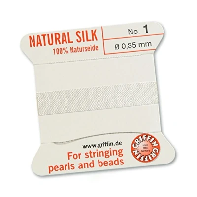 Afbeelding van 100% natuurlijke zijde kralenrijgen touw met witte naald 2 meter 13 maten beschikbaar, wit, 0,35 mm