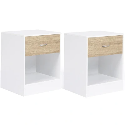 Afbeelding van Lot de 2 tables chevet OLGA bois blanc et façon hêtre