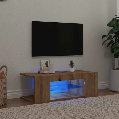 Afbeelding van vidaXL Tv meubel met LED 90x39x30 cm bewerkt hout artisanaal eiken