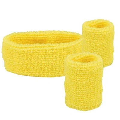 Afbeelding van Boland 3 Zweetbandjes Geel Één maat Volwassenen Unisex 80&#039;s &amp; 90&#039;s Disco Sport