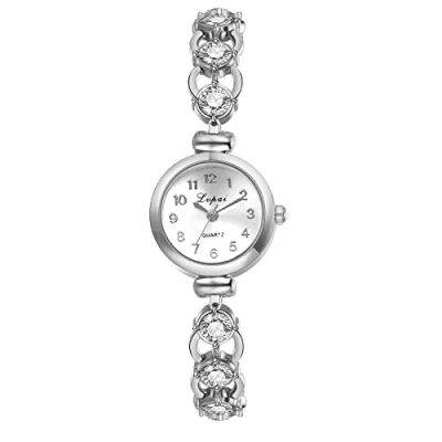 Afbeelding van JewelryWe Dameshorloge, kwartshorloge met Romeinse cijfers wijzerplaat en vierkante imitatiediamanten, zilver, armband:, zilver., Polsband: