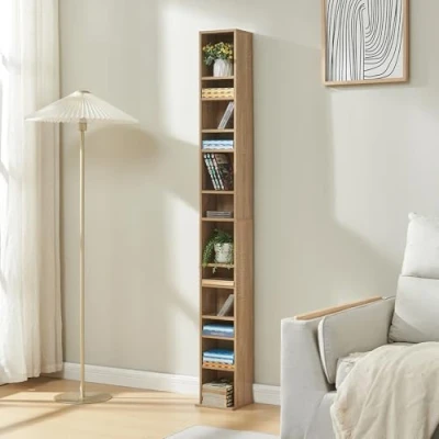 Afbeelding van CD DVD kast Tynset vakkenkast met 12 vakken 175x20x20 cm sonoma eiken [en.casa]