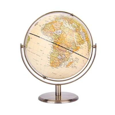 Afbeelding van EXERZ 20 cm Antique Globe houder van metaal in bronskleur kaart het Engels 360 alle richtingen educatief/geografische bureaudecoratie