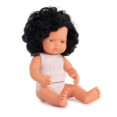 Afbeelding van Miniland Europese babyjongen met donker krullend haar (38 cm)