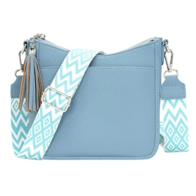 Afbeelding van YISUOHOOM kleine schoudertas voor dames, schoudertas, mobiele telefoon, meerdere vakken, zwart, Sky Blue (Middle)