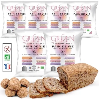 Image de Préparation pour Pain Sans Gluten Bio GLUTZEN, Machine à Pain. Mix Complet Low Carb. de Graines Nutritif Sain Prêt en 3Min. Cœliaque, IG Bas, Keto, Vegan, Allergènes.
