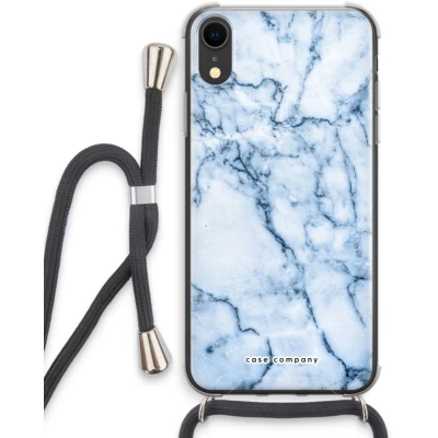 Afbeelding van Case Company® hoesje met Koord geschikt voor iPhone XR Blauw marmer Telefoonhoesje Zwart Extra Bescherming aan alle Kanten en Over de Schermrand