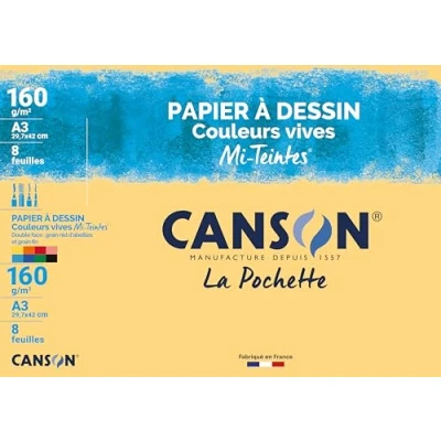 Image de Pochette Canson Couleur Mi Teintes Vives 160g/m² 8 feuilles A3