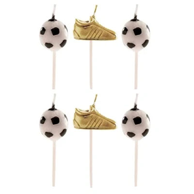 Image de dekora 345335 Lot de 6 bougies ballon et chaussure football pour décoration Multicolore