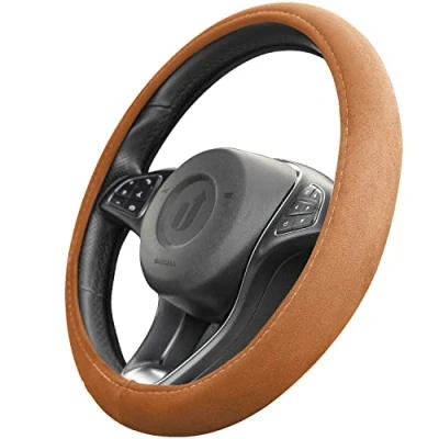 Afbeelding van Upgrade4cars Stuurhoes bruin Alcantara look Universele stuurbescherming 37 39 cm voor zomer en winter Auto accessoires interieur