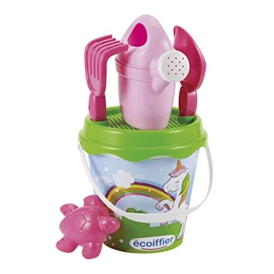 Afbeelding van Jouets Ecoiffier 687 emmer gevuld met eenhoorn decoratie, 17 cm strandspel voor kinderen vanaf 18 maanden gemaakt in Frankrijk