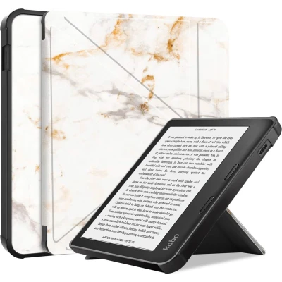Afbeelding van imoshion Ereader Cover / Hoesje Geschikt voor Tolino Vision 6 Kobo Libra 2 Design Origami Bookcase White Marble
