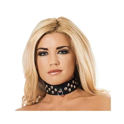 Afbeelding van Rimba Bondage Play Collar versierd met ronde studs 4 cm breed S/M