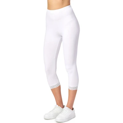 Afbeelding van Merry Style MS MS10 224 LE Dames Capri Leggings met Kant Sport Vrijetijdsbroek 3/4 Lengte Katoen Wit XXL