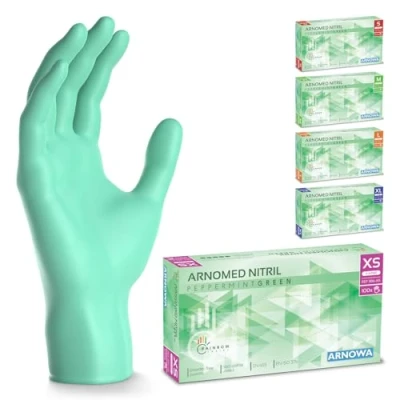 Afbeelding van ARNOMED wegwerphandschoenen groen, nitril handschoenen maat XS, met 100 stuks/doos, poedervrij &amp; latexvrij, wegwerp keukenhandschoenen, voor
