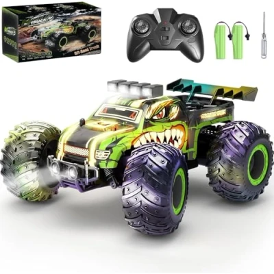 Afbeelding van Comius Sharp 20 km/u op afstand bestuurde Monster Truck auto met 2 koplampen en batterijen, 2,4 GHz Dinosaurus RC Off Road voor kinderen vanaf 6, 7, 8, 9, 10, 11, 12 jaar