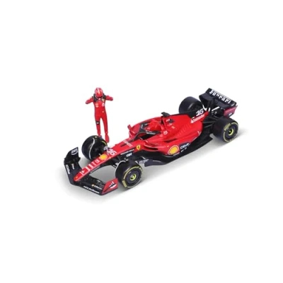 Afbeelding van SF 23 Charles Leclerc Nr 16 seizoen 2023 Formule 1 F1 schaal 1/24 cm model auto met figuur van de bestuurder DieCast Bburago 18 26809 55