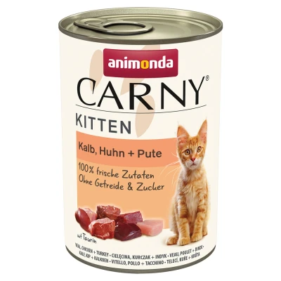 Afbeelding van 12x400g Kitten Kalf, Kip &amp; Kalkoen animonda Carny Kattenvoer