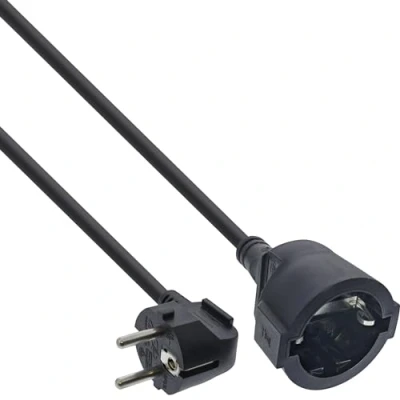 Afbeelding van InLine 16400Y Verlengkabel, stroomkabel, 1 m, geaarde stekker, hoek/bus, H05VV F, voor binnen, versterkte aanraakbescherming, zwart