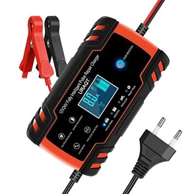 Afbeelding van URAQT Intelligente acculader, 8 A, 12 V/24 V, oplader voor autoaccu, acculader met lcd touchscreen, meervoudige reparatiebescherming vrachtwagen/AGM/gel/nat/SLA, rood