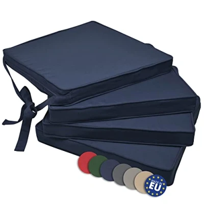 Afbeelding van Beautissu Loft SK Set van 4 Zitkussen Blauw 45x40 cm Stoelkussen met Lint