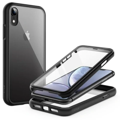 Afbeelding van JETech Hoesje voor iPhone XR 6,1 Inch met Ingebouwde Anti Krassen Screen Protector, 360 Graden Volledige Lichaam Rugged Telefoon Case Transparant Achterkant (Zwart)