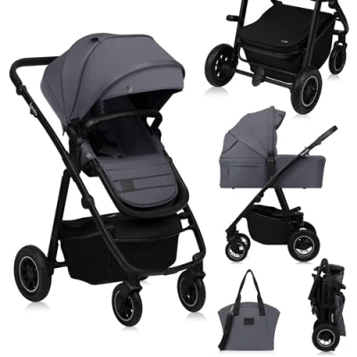 Afbeelding van Lionelo Amber Plus Kinderwagen 2 in 1 Vanaf Geboorte tot 4 Jaar XXL Reiswieg Off Road Wielen 3D Ventilatie Inclusief Accessoires