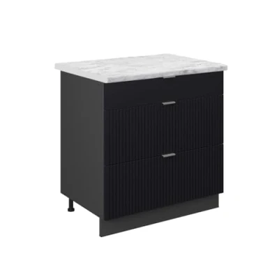 Afbeelding van Vicco Keukenonderkast Fame Line, Zwart gestreept/Antraciet, 80 cm met 3 laden, WB Marmer