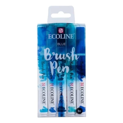 Afbeelding van Brushpen Talens Ecoline set blauw blister à 5 stuks ass