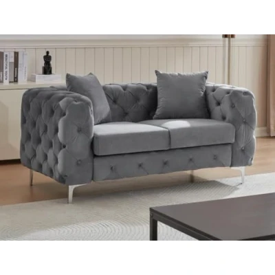Afbeelding van Vente unique Tweezits Chesterfield bank van antracietkleurig velours EDWINA L 162 cm x H 76 D 91