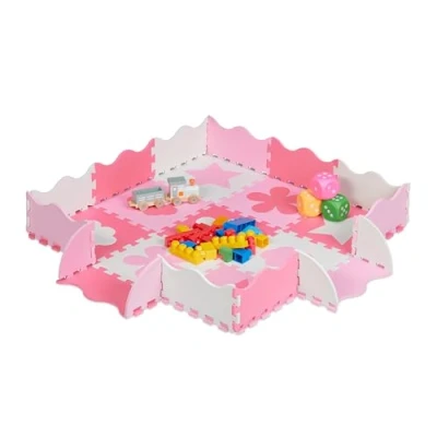 Afbeelding van Relaxdays 34 delige speelmat met rand puzzelmat kinderkamer speeltegels vloerpuzzel roze
