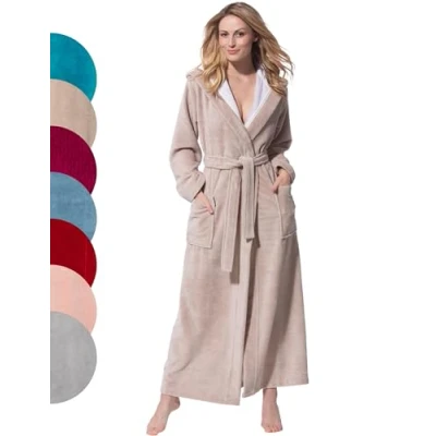 Afbeelding van Morgenstern Badjas Dames Extra Lang I Capuchon Velour Bamboe Katoen Microvezel, Beige, XL tall