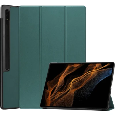 Afbeelding van iMoshion Tablet Hoes Geschikt voor Samsung Galaxy Tab S8 Ultra Trifold Bookcase Donkergroen